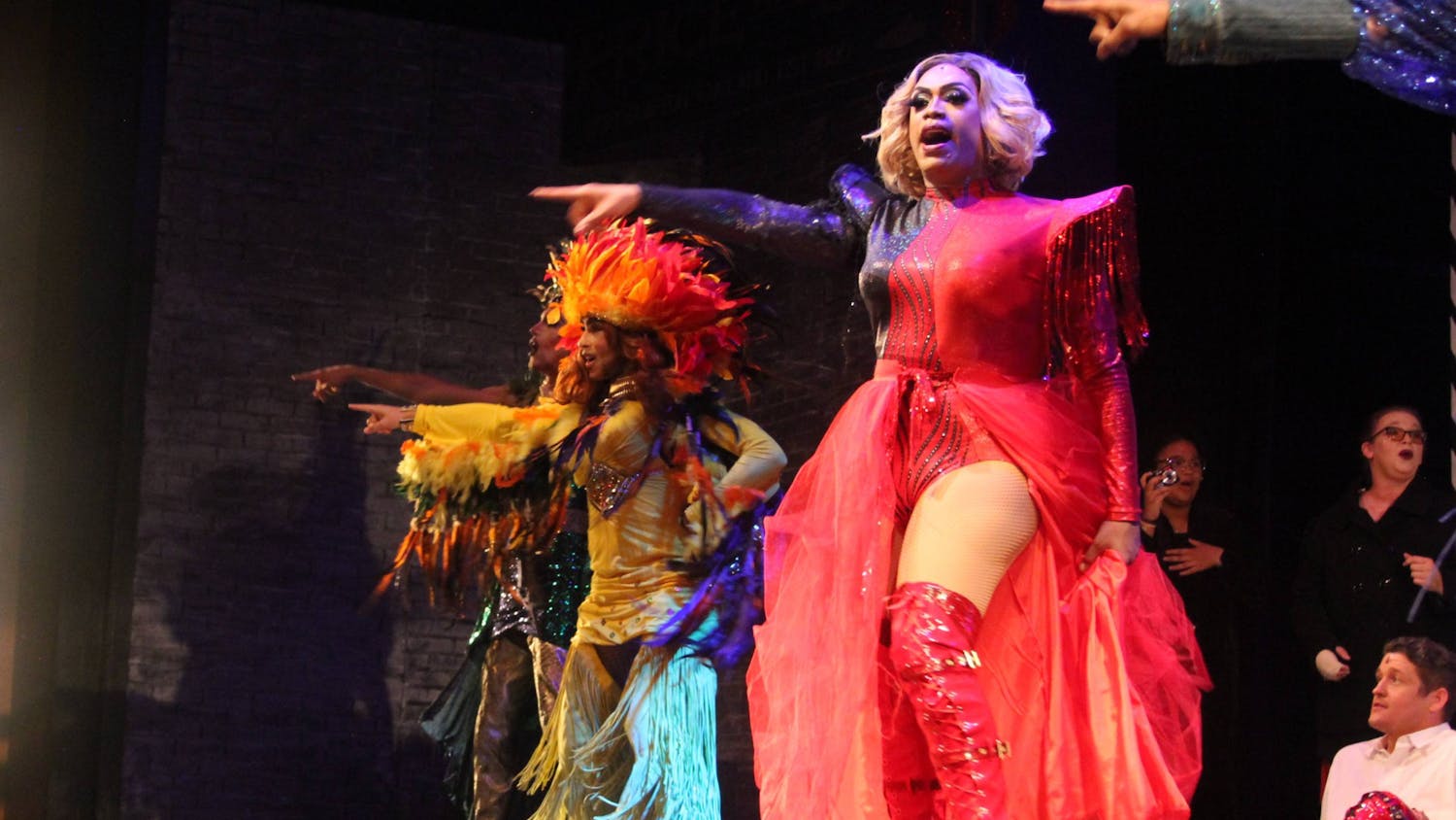 Gainesville-based Drag Queen Kelly T. Kelly leads a number in the second act of Kinky Boots at the Gainesville Community Playhouse on Friday, July 21, 2023. ﻿