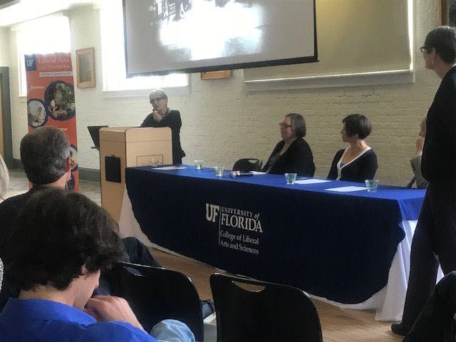 About 200 UF students, faculty and local fans came to see Dava Sobel, the No. 1 New York Times best-selling author of “Galileo’s Daughter,” Thursday night at Ustler Hall. Sobel’s other novels include “The Glass Universe” and “Longitude.”