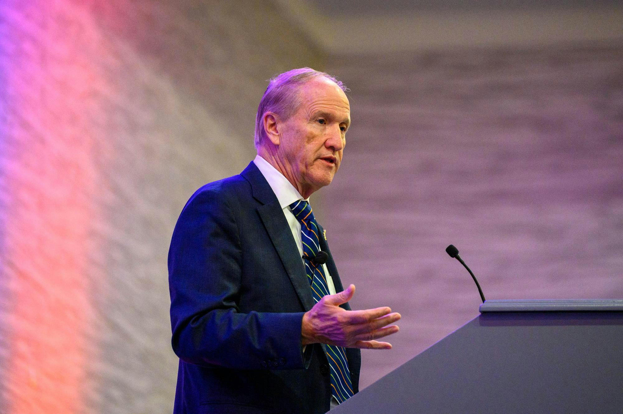 President Dr. Stuart Bell speaks to a crowd at the UF Hilton Conference Center, Thursday, Sept. 24, 2026, in Gainesville, Fla.