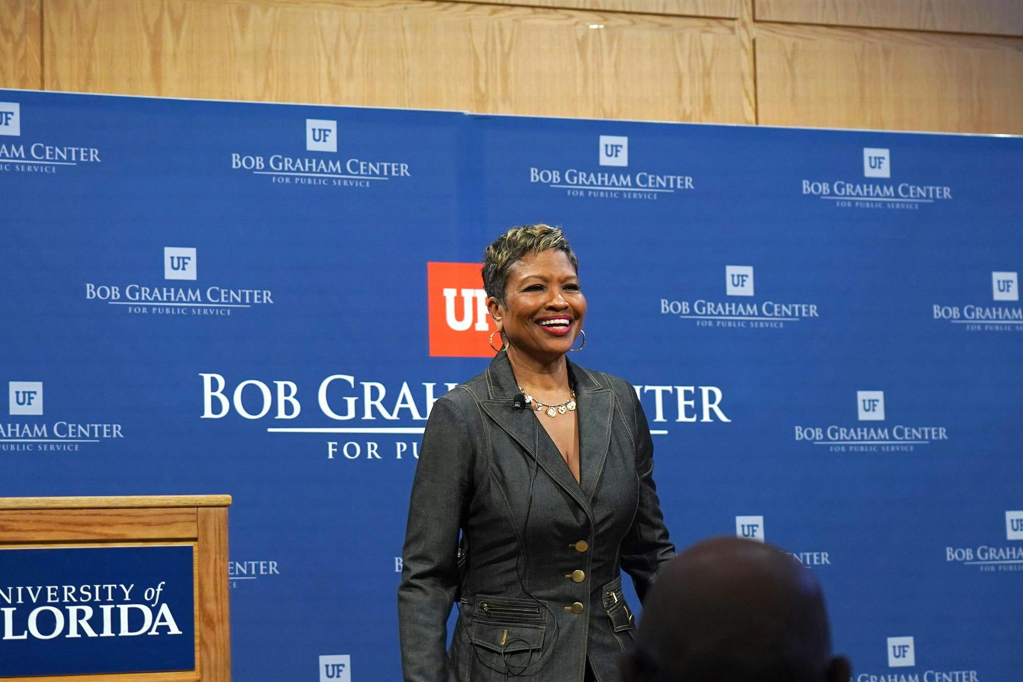Kathi Earles in Pugh Hall  to  speak about the climate justice equation as a part of  Martin Luther King Jr. Lecture series in Gainesville, Fla., Thursday, Jan. 22, 2026.