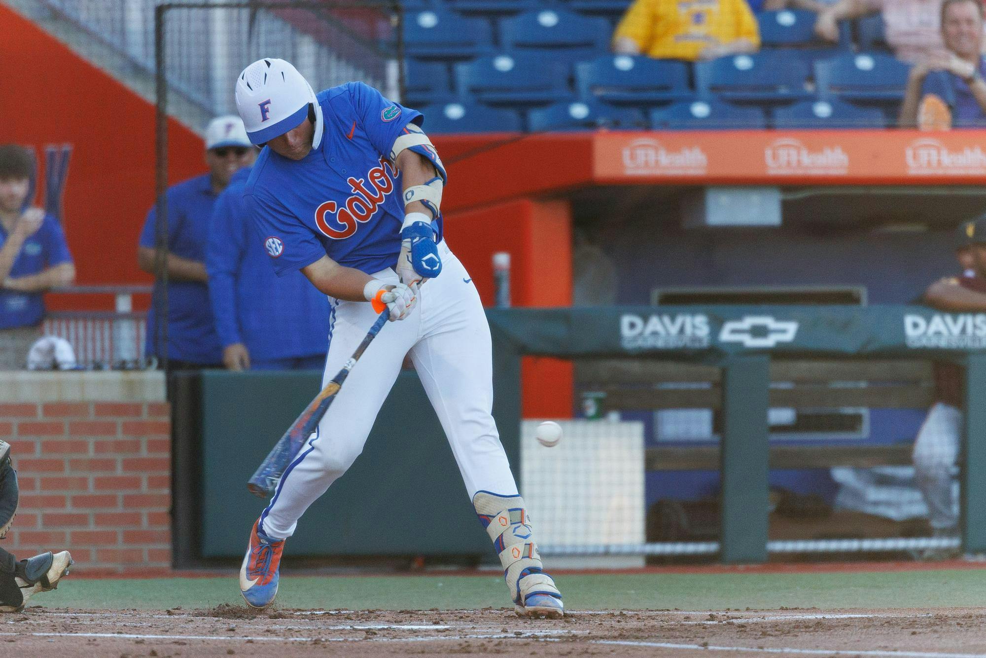 Florida infielder Ethan Surowiec (10) swings his bat during an NCAA baseball game against Bethune-Cookman University, Tuesday, April 14, 2026, in Gainesville, Fla.