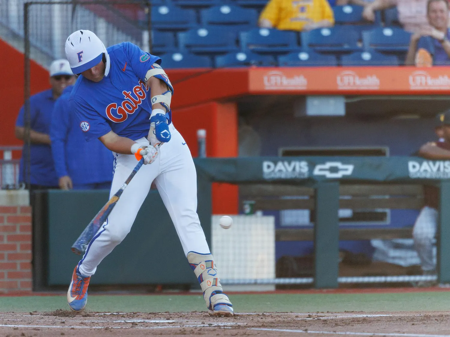 Florida infielder Ethan Surowiec (10) swings his bat during an NCAA baseball game against Bethune-Cookman University, Tuesday, April 14, 2026, in Gainesville, Fla.