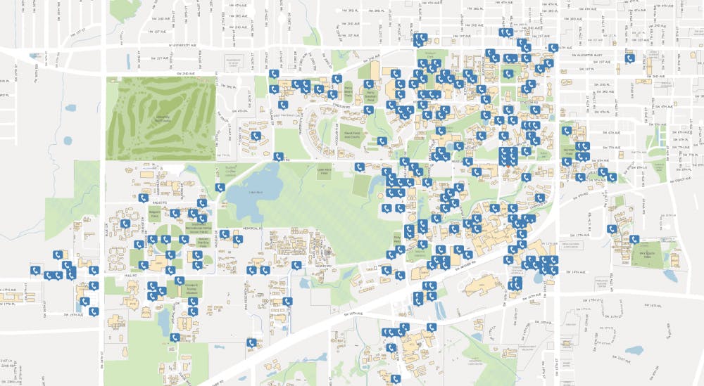 <p>A map of blue lights across UF campus.</p>