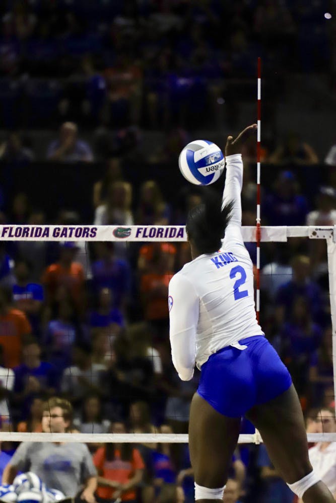 Redshirt junior middle blocker Darrielle King played an integral role in Florida’s sweep weekend at home against South Florida, James Madison and Long Beach State. The 6-foot-3 attacker notched a career-high 15 kills against the Beach and tallied 25 on the weekend. She will be one of Florida’s key players when the team takes on the Seminoles at 6 p.m. on Tuesday. 