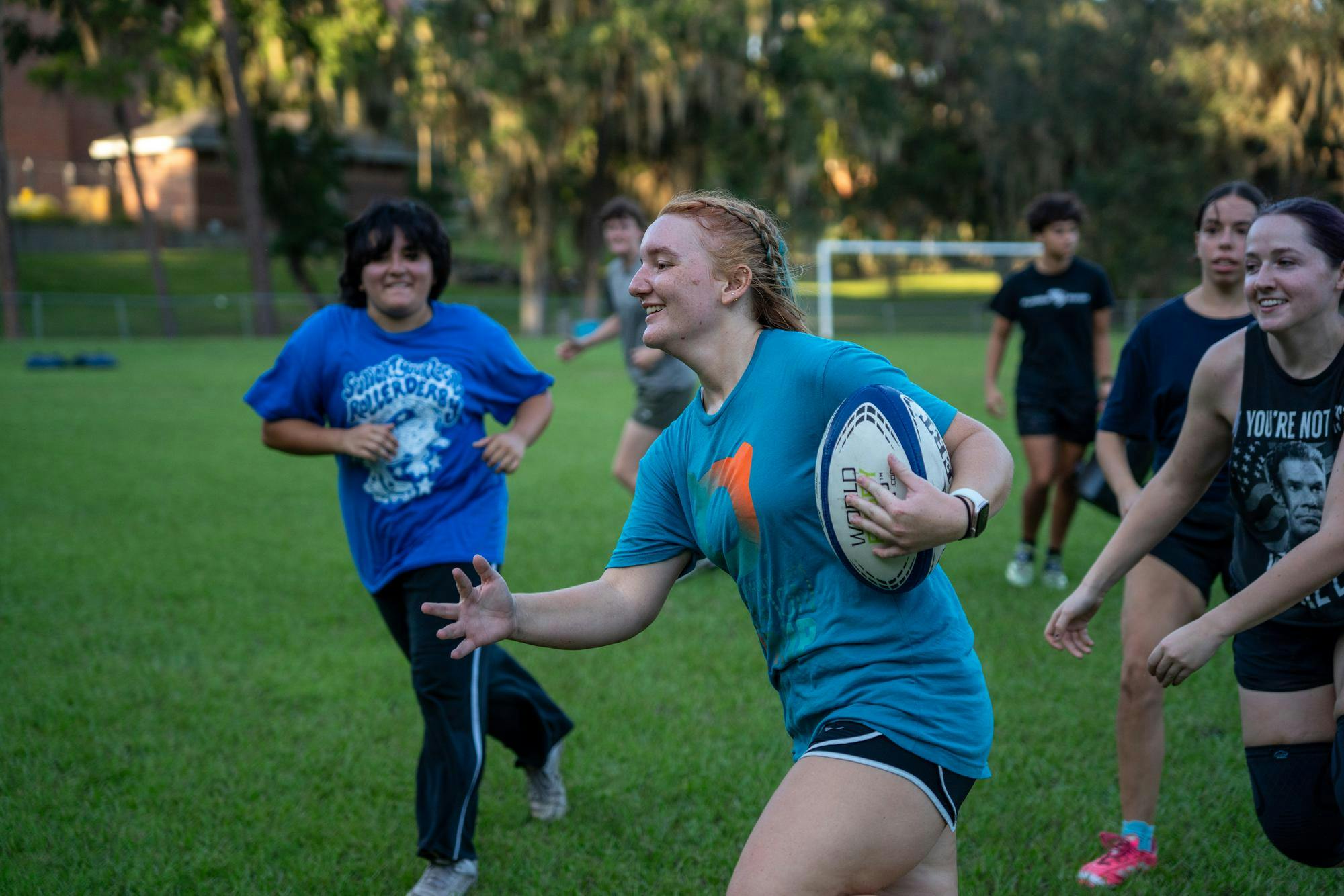 Harper Johnson practices Rugby at Hume Field, Wednesday, Sept, 23, 2026, in Gainesville, Fla.