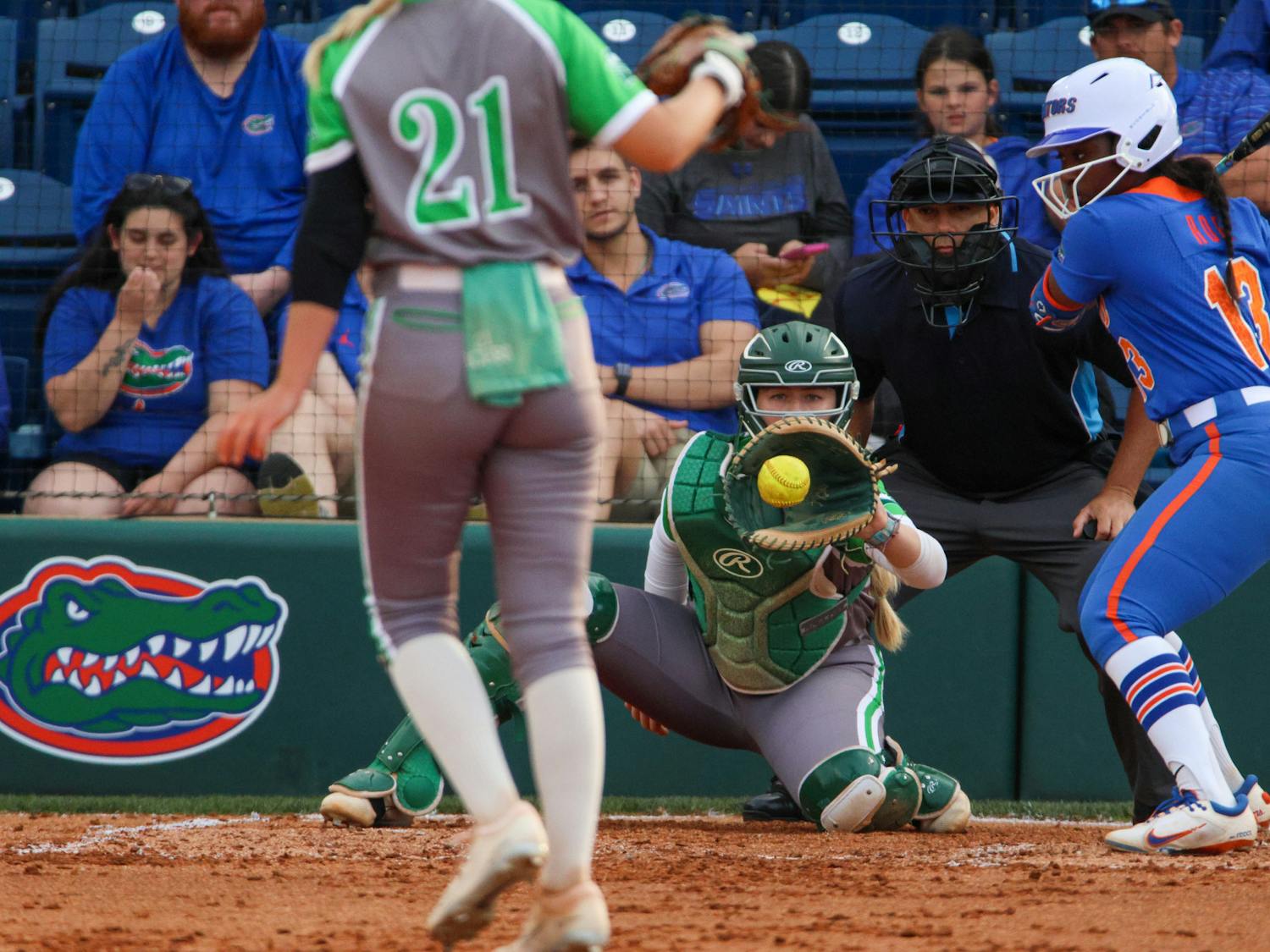 Florida designated player Sam Roe stands at home plate in the Gators' 8-0 win over the Stetson Hatters Wednesday, March 29, 2023.
