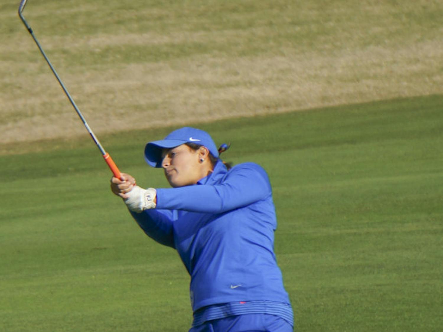 Maria Torres tees off during the 2015 SunTrust Gator Invitational at UF's Mark Bostick Golf Course.