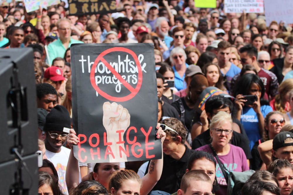 Students from Marjory Stoneman Douglas High School in Parkland, Florida, and supporters march in Tallahassee for gun control after 17 were shot and killed at the school Feb. 14. 