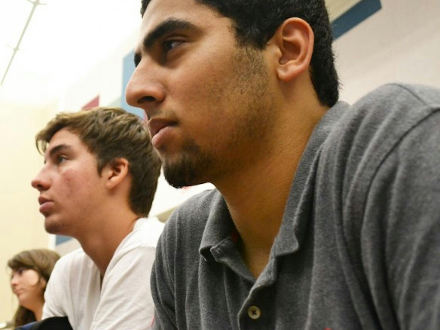 Freshman Adam Samei sits in his statistics class Wednesday during the first day of classes.