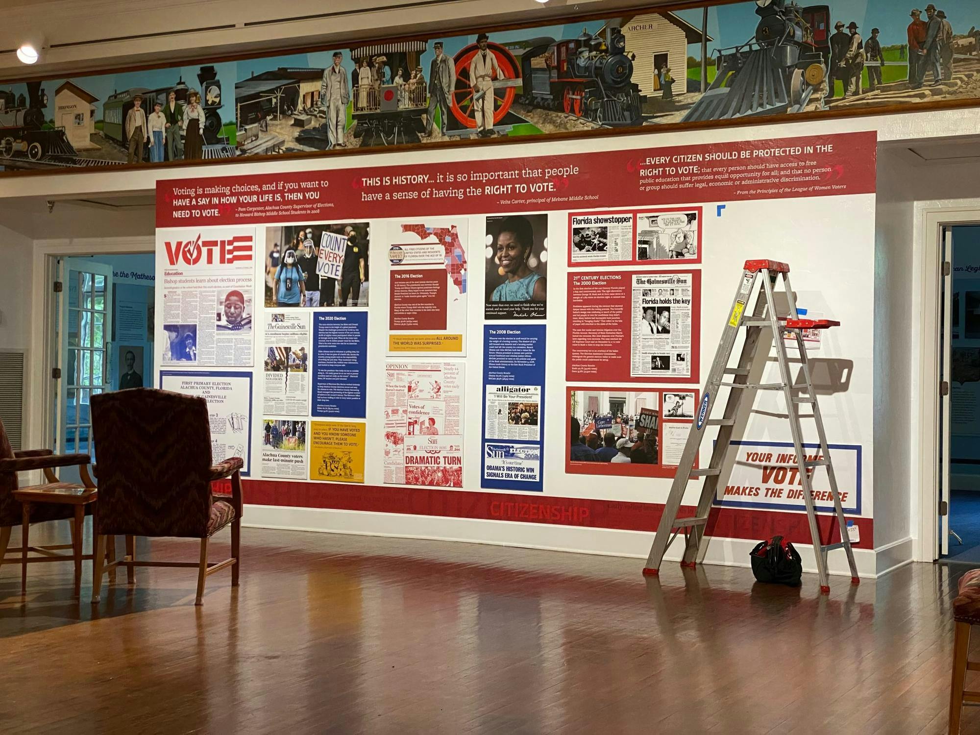 A display on recent presidential elections at the "Voices and Votes: Alachua County" exhibit at the Matheson Museum.