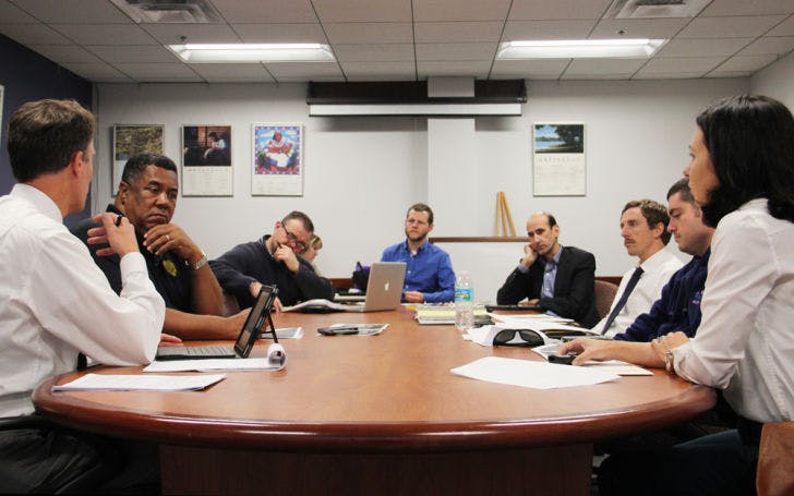 Paul Folkers, assistant Gainesville city manager, voices his opinions on the possible construction of more sidewalk cafes in Gainesville at the City Community Development Committee meeting Wednesday.