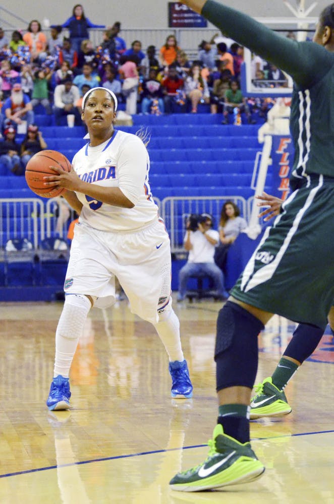 Antoinette Bannister looks to pass the ball during Florida's 84-73 win against Jacksonville in the O'Connell Center.