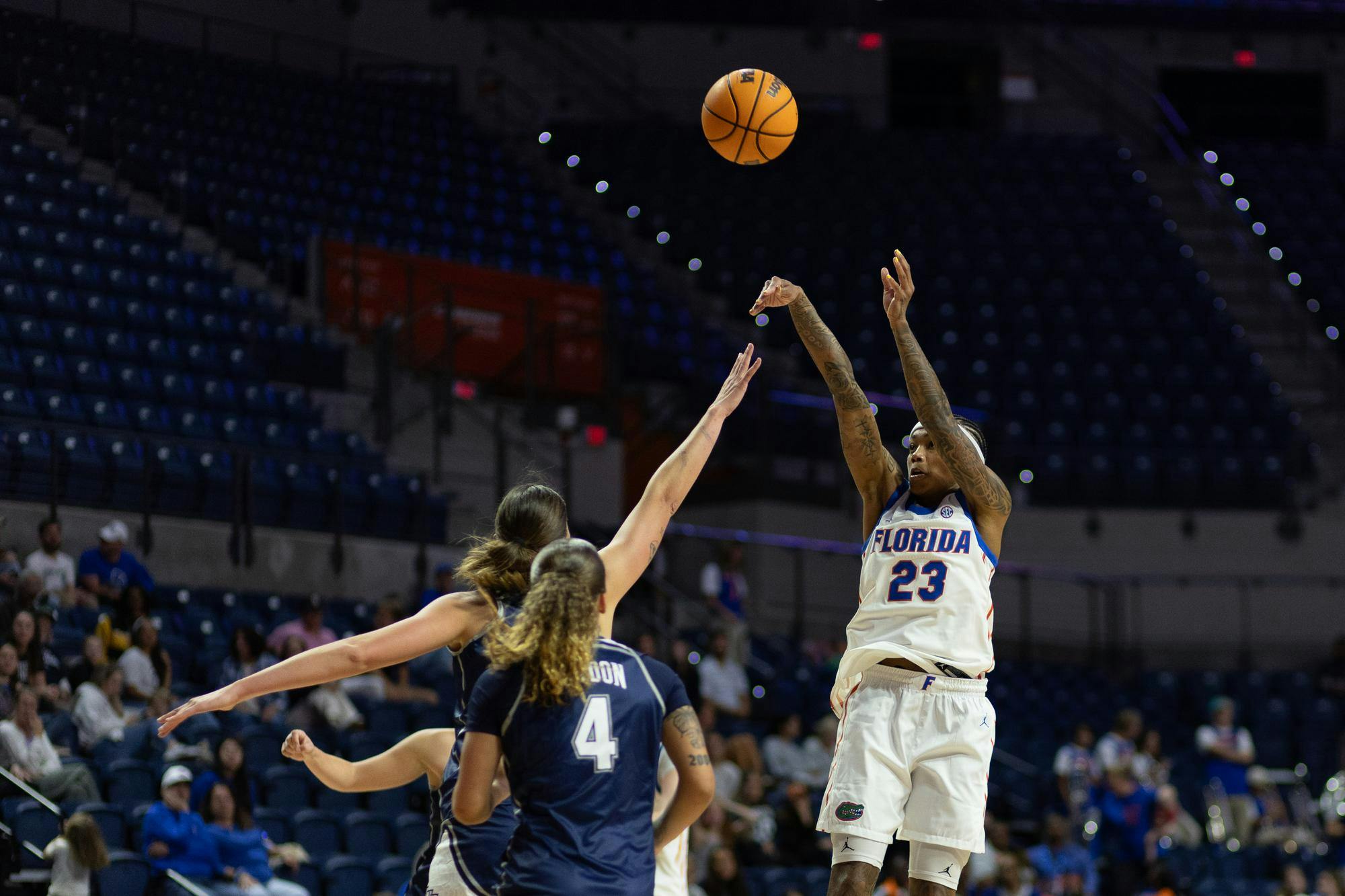 Florida guard Liv McGill (23) takes a shot during a NCAA women's basketball game at the O'Connell Center on Monday, Nov. 3, 2025, in Gainesville, Fla.