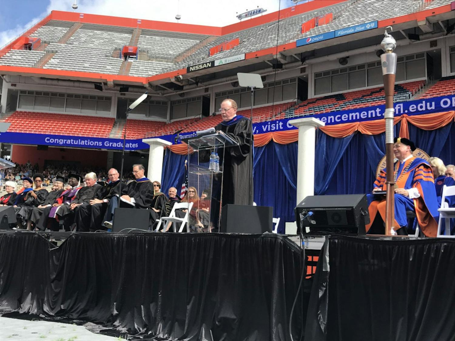 Bestselling author James Patterson speaks to an estimated 2,500 students at UF's university-wide commencement on Saturday. "If you only take one thing away from today, please take this: Passion is the key reason for choosing a career,” Patterson said.