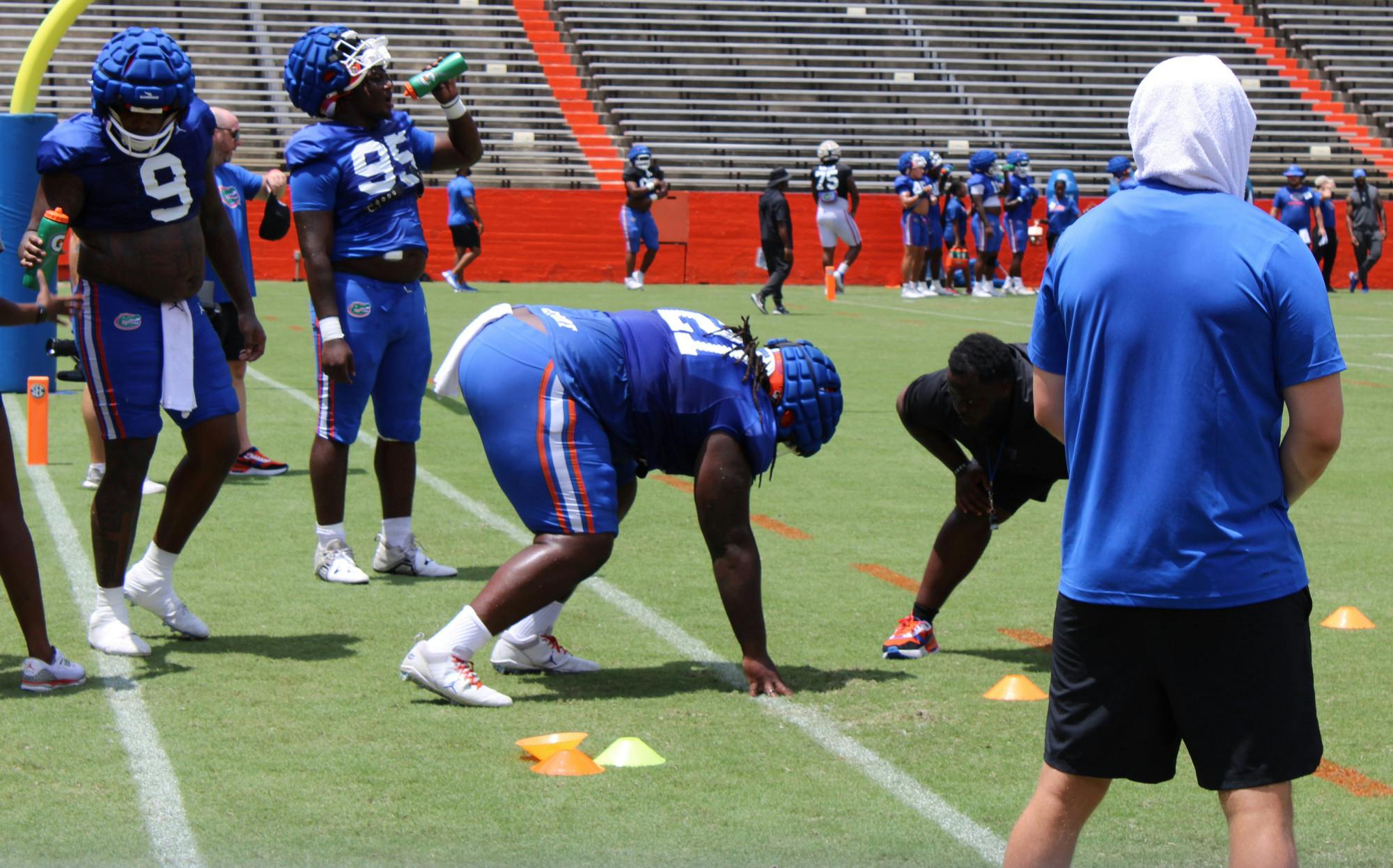 Junior defensive lineman Desmond Watson lines up for a drill in the Gators' Fall scrimmage Friday, Aug. 18.