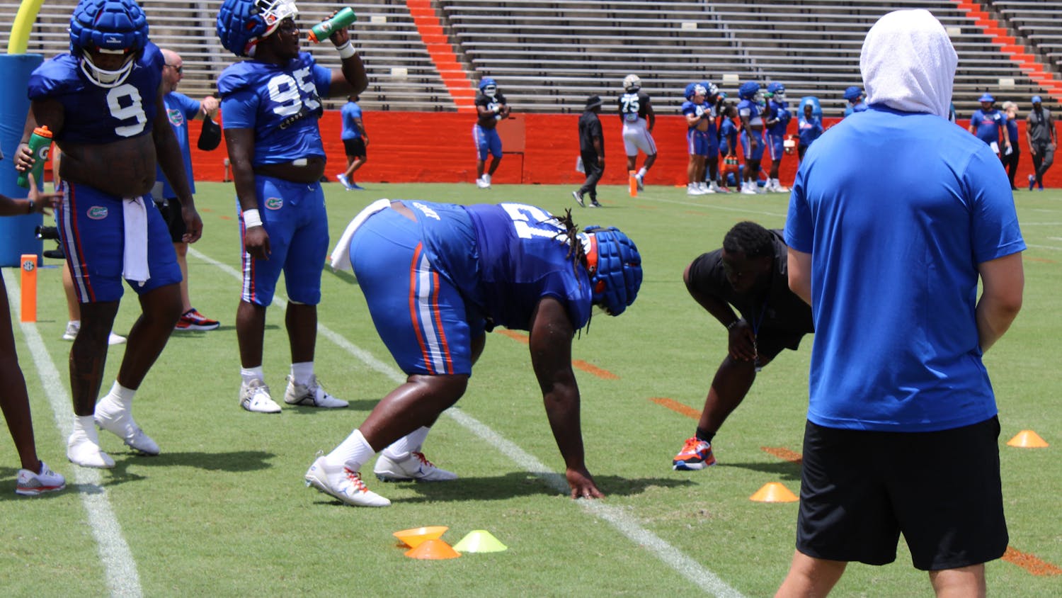 Junior defensive lineman Desmond Watson lines up for a drill in the Gators' Fall scrimmage Friday, Aug. 18.