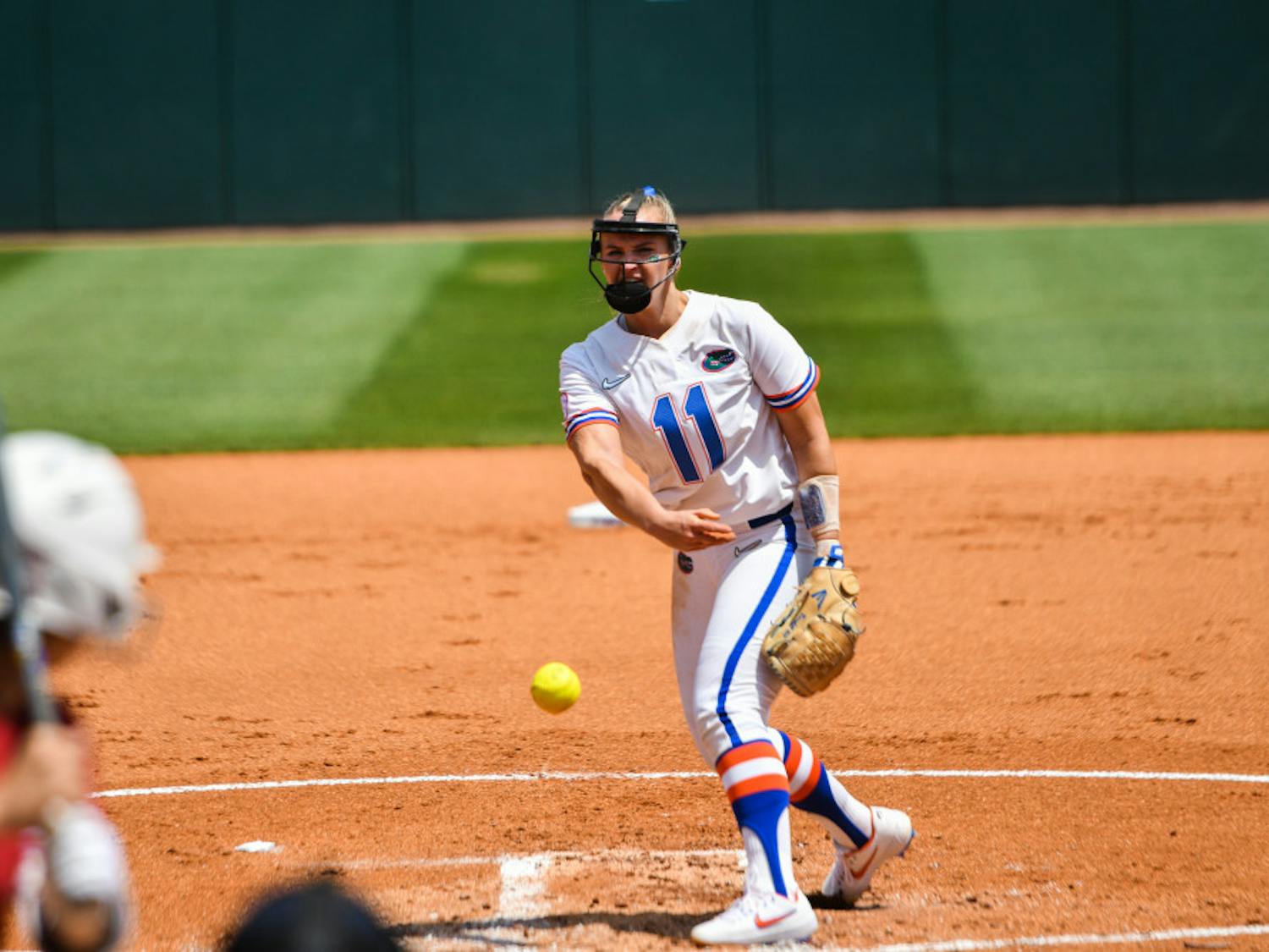 UF senior Kelly Barnhill pitched her second complete game of the weekend against Arkansas on Sunday. She allowed only two hits and one earned run to go along with eight strikeouts.