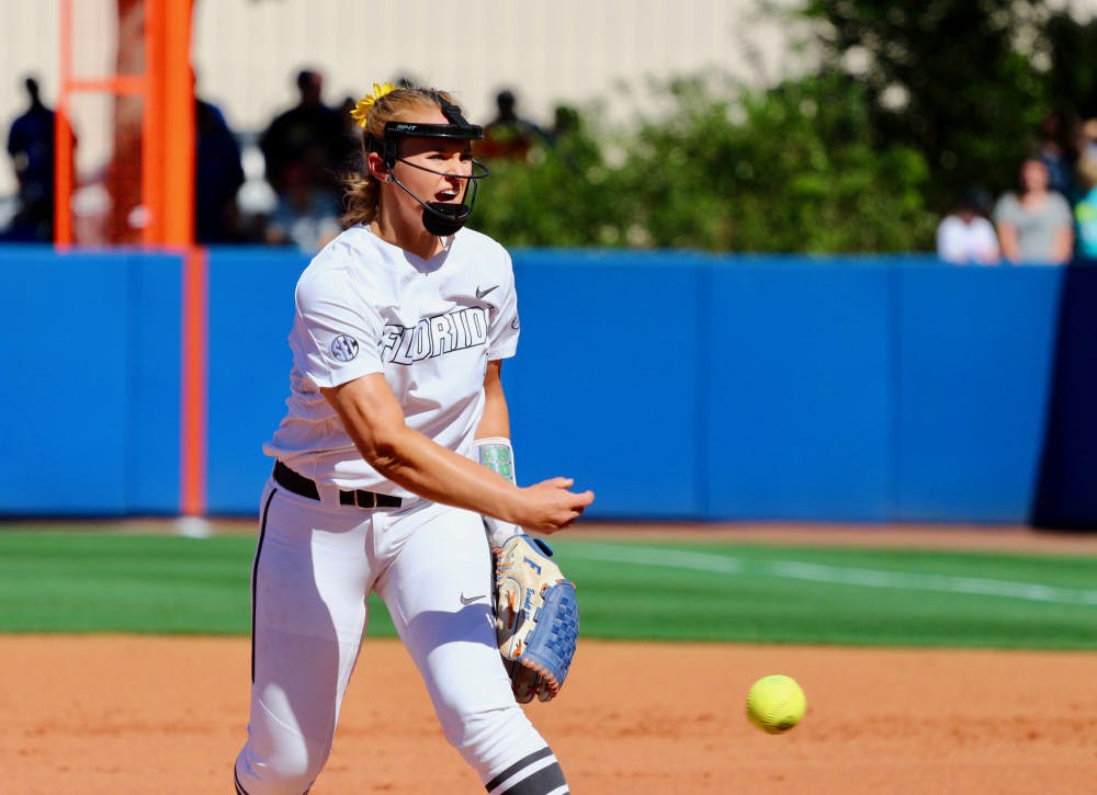 <p>Pitcher Kelly Barnhill gave up two runs on four hits in a complete game against Alabama on Monday. </p>