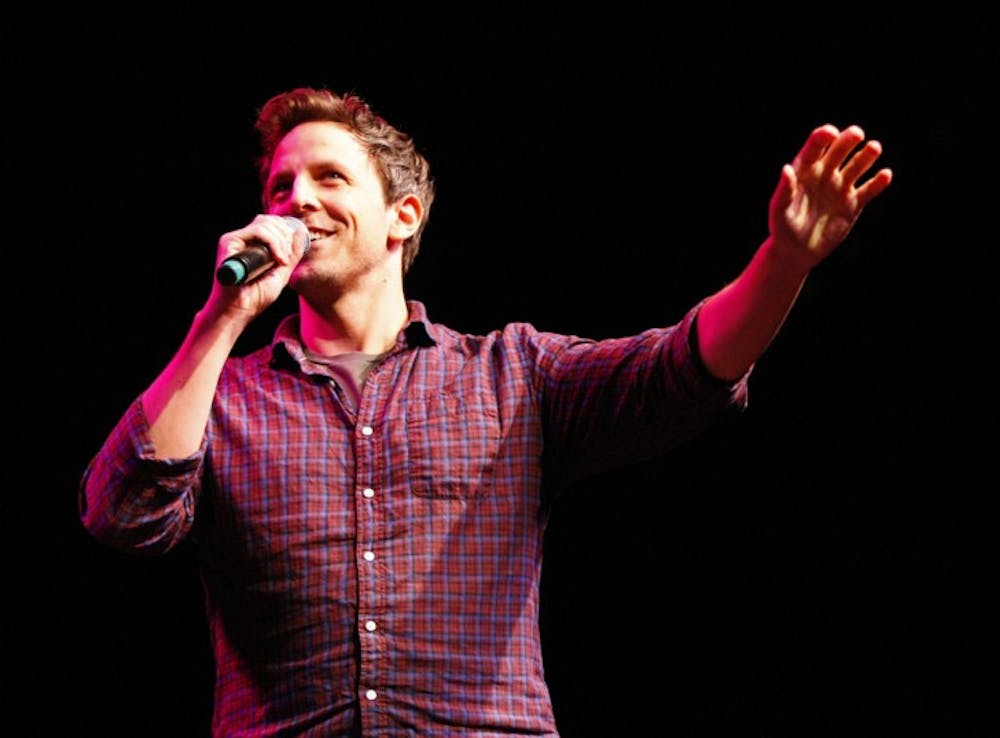 <p>Seth Meyers performs at the Stephen C. O'Connell Center on Thursday night.</p>