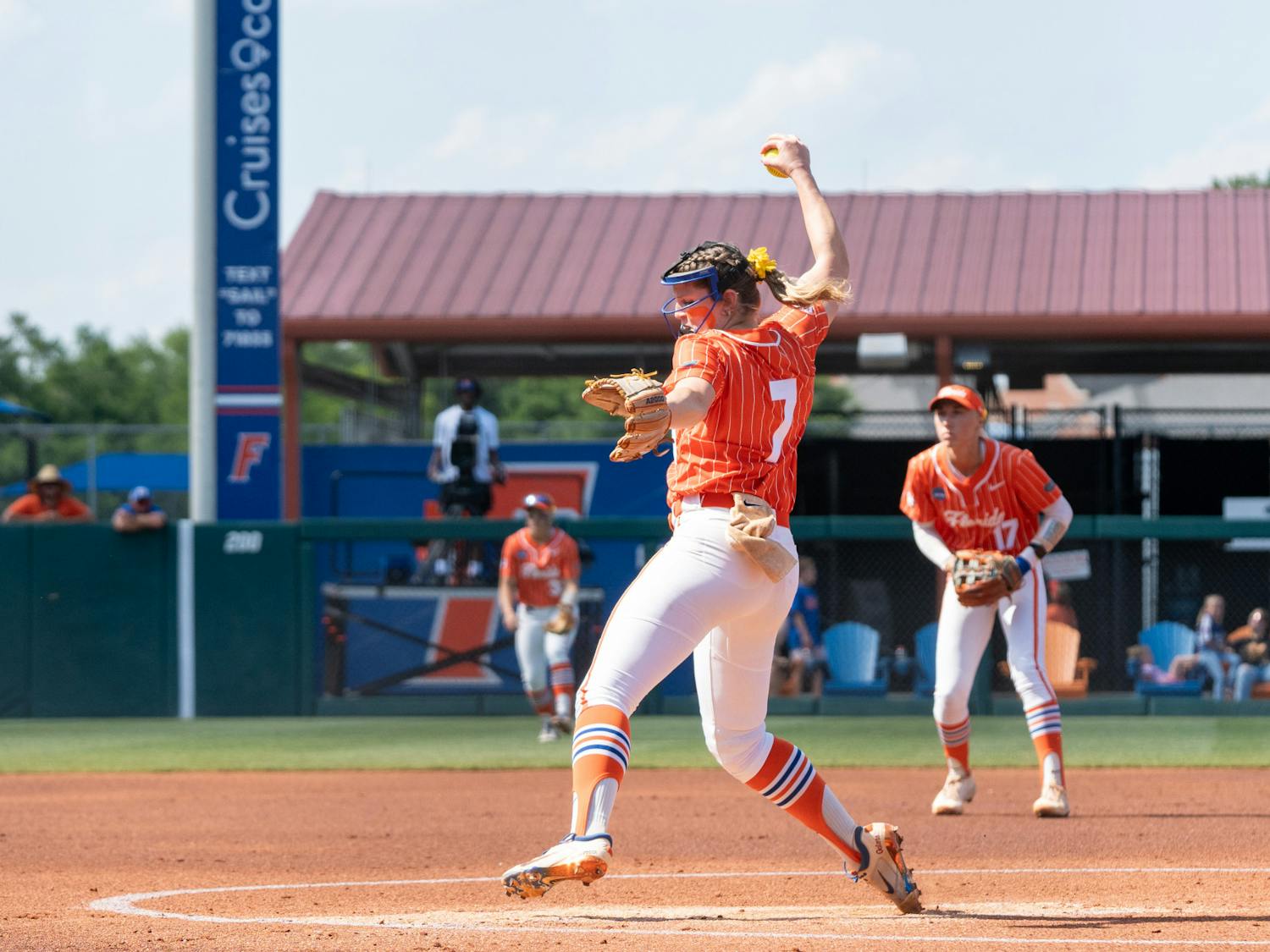 Florida freshman right-handed pitcher Keagan Rothrock pitches in the circle during the Gators' 9-1 win over South Alabama on Sunday, May 19, 2024.