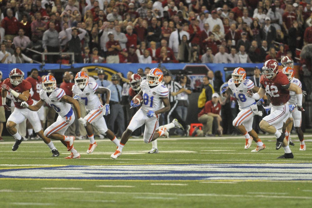 UF's Antonio Callaway returns a punt 85 yards for a touchdown during Florida's 29-15&nbsp;loss to Alabama&nbsp;in the Southeastern Conference Game on Dec. 5, 2015, in the Georgia Dome in Atlanta.