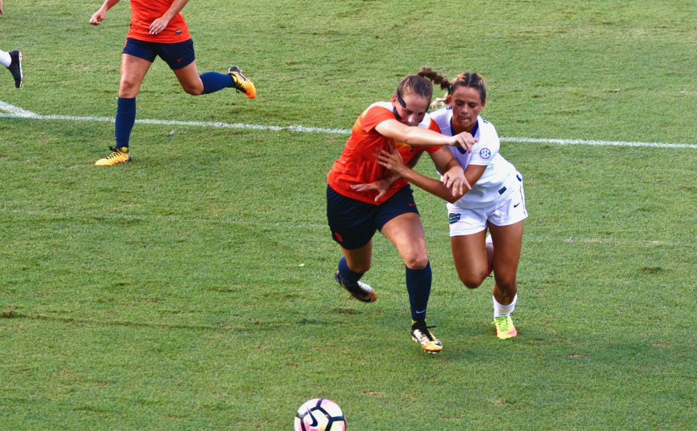 Forward Melanie Monteagudo (right) will play in her last home game on Friday along with seven other UF seniors. The Gators will be fighting with four other programs for the final three spots in the SEC Tournament. 