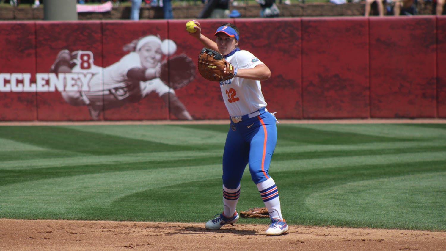 First baseman Kendyl Lindaman warms up on April 17 against Alabama. The Gators are set for a huge battle with the Missouri Tigers this weekend. 