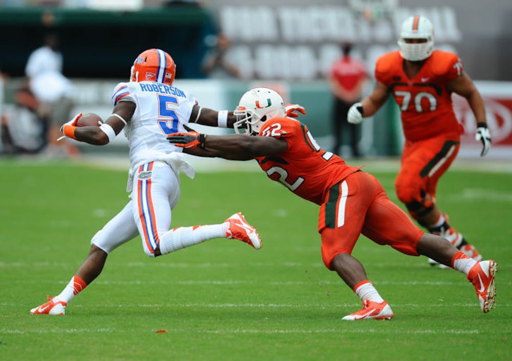 <p>Marcus Roberson returns a punt during Florida’s 21-16 loss to Miami on Sept. 7 in Sun Life Stadium. Roberson is expected to play against LSU.</p>