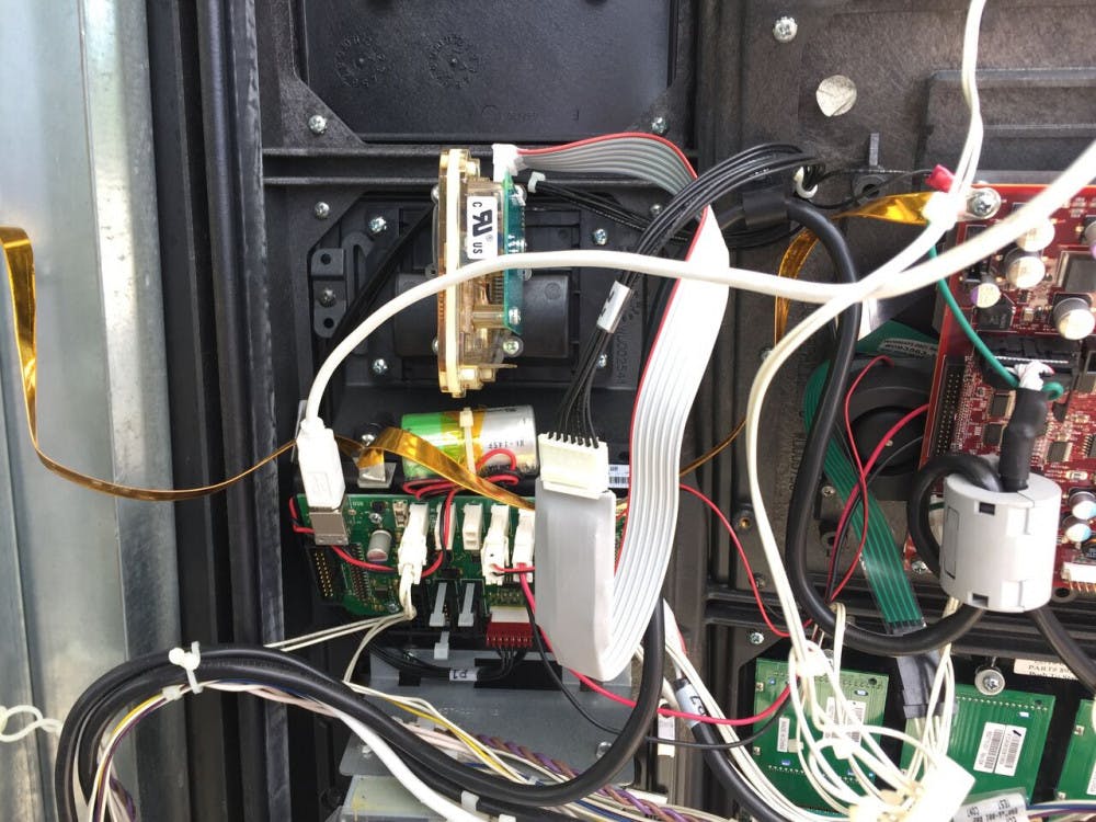 Credit-card skimmer in 2017 at a Texaco gas pump on NE Waldo Rd, as part of "Operation Clean Sweep"