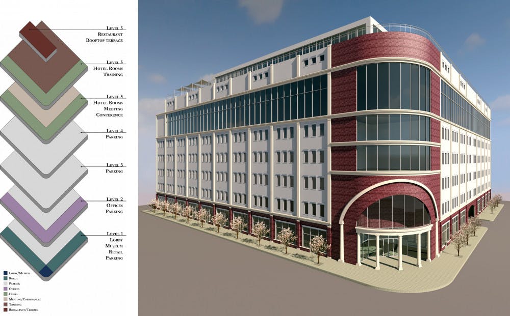 A model of what the five-floor international center may look like.