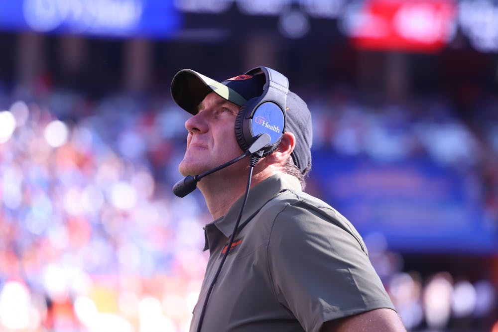 <p>A frustrated Dan Mullen on the sidelines against Samford Nov. 13, 2021. His former home has a pending offer in Gainesville.</p>