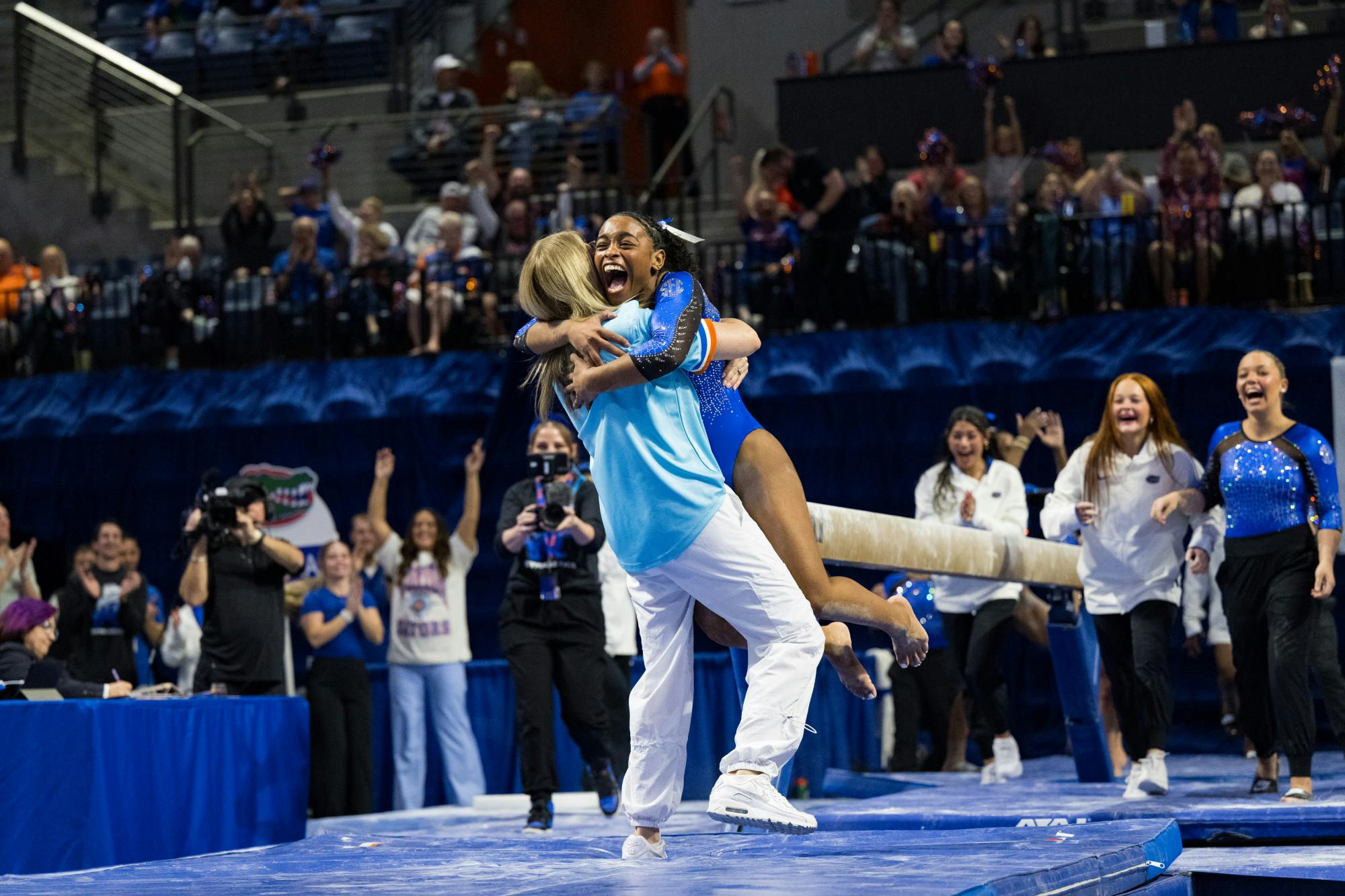 Florida Gators gymnast Selena Harris-Miranda performs on the balance beam in a gymnastics meet against the Kentucky Wildcats in Gainesville, Fla., on Friday, March 14, 2025.