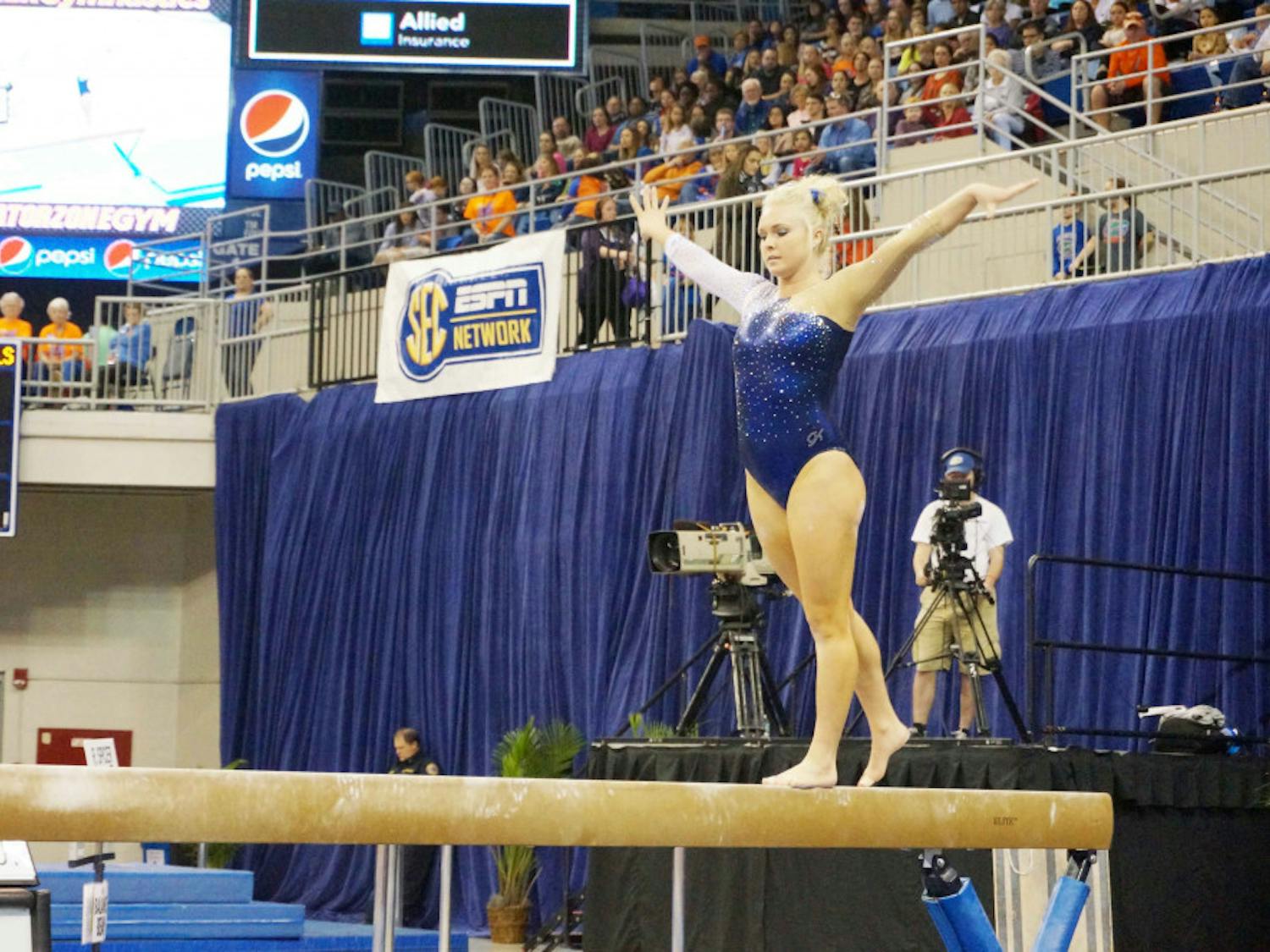 Rachel Spicer performs a balance beam routine during Florida's win against Auburn on Friday in the O'Connell Center.