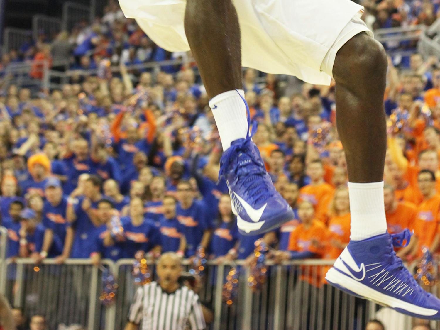 Junior center Patric Young dunks during Florida’s 83-52 victory against Missouri on Jan. 19 in the O’Connell Center. Young scored 14 points in Florida's 71-54 victory against Arkansas on Saturday in the O'Connell Center.