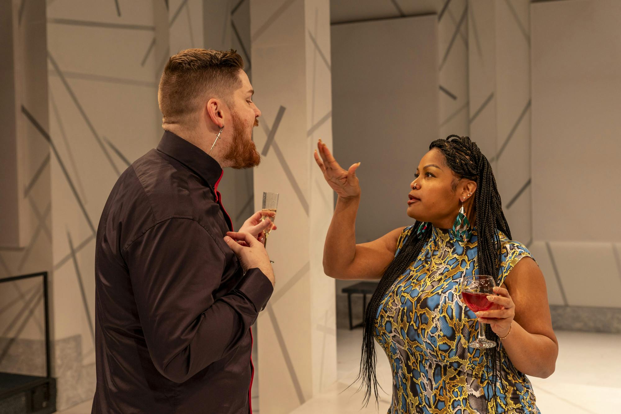 Nick Bublitz portrays Gus and Chasity Hart portrays Vanessa in a performance of White.