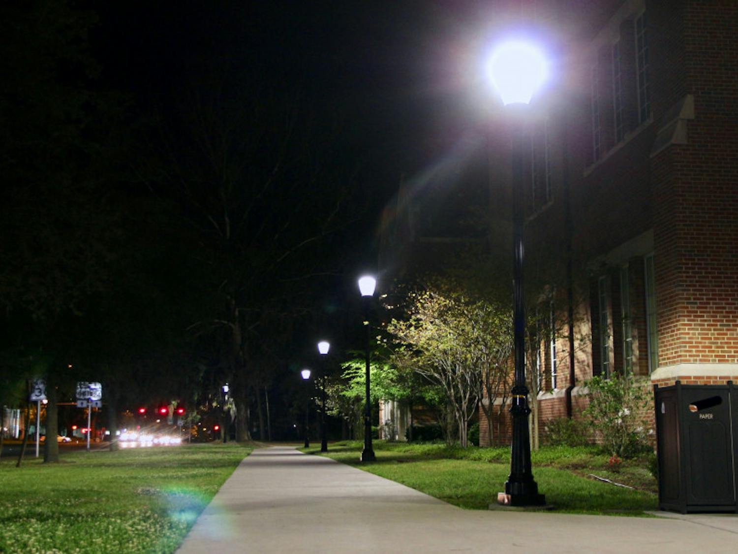 UF Facility Services is updating 500 campus lights with energy-efficient LED bulbs to increase campus safety.