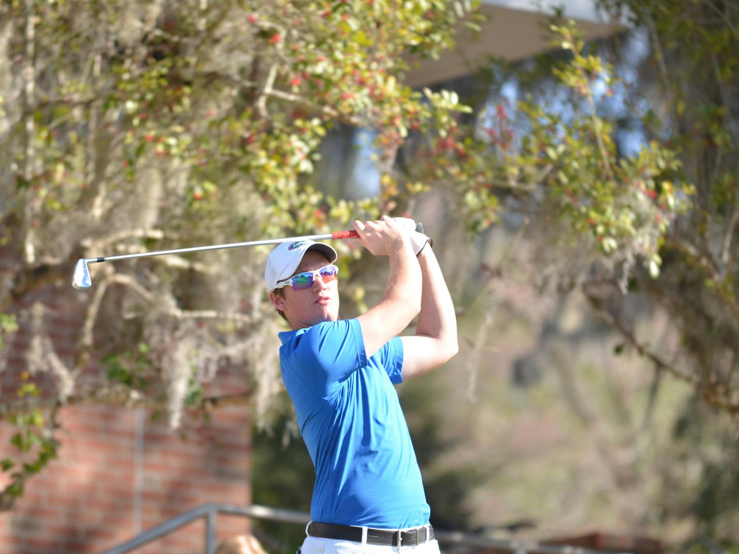 Sam Horsfield completes his follow-through during round two of the SunTrust Gator Invitational on Feb. 21, 2016 at the Mark Bostick Golf Course.