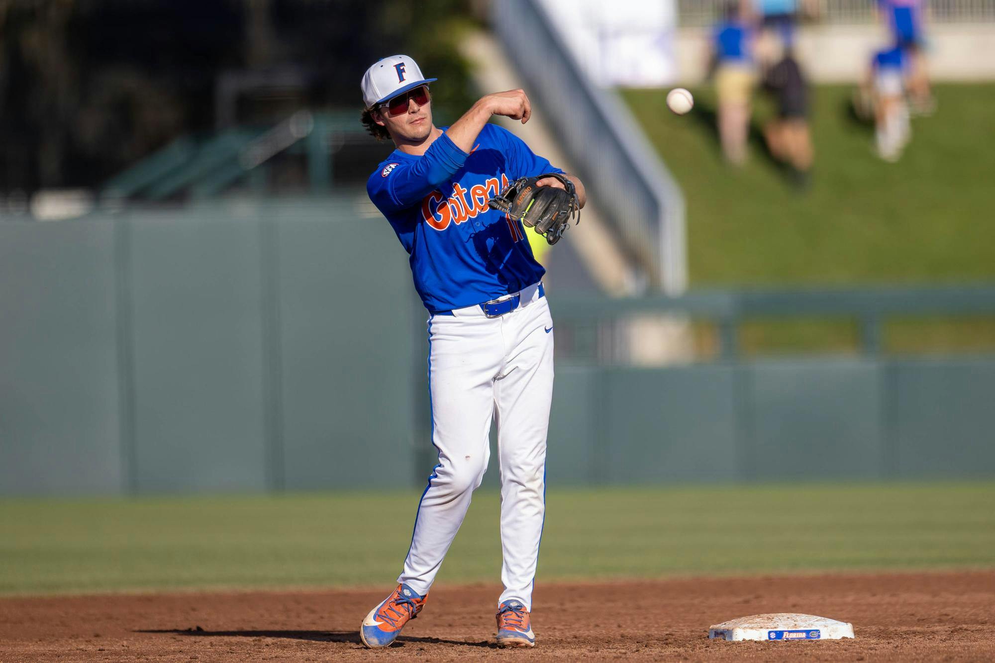 Florida infielder Brendan Lawson (11) throws the ball infield during an NCAA college baseball game against Auburn at Condron Family Ballpark in Gainesville, Fla., Friday, April 17, 2026.