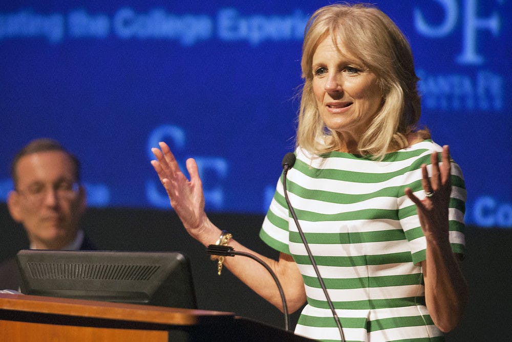 <p>Second Lady Jill Biden speaks to Santa Fe students and faculty at a roundtable discussion in Santa Fe College on Monday morning. Under Secretary of Education Ted Mitchell also attended the discussion, which focused on learning how Santa Fe helps students graduate or transfer to four-year colleges.</p>