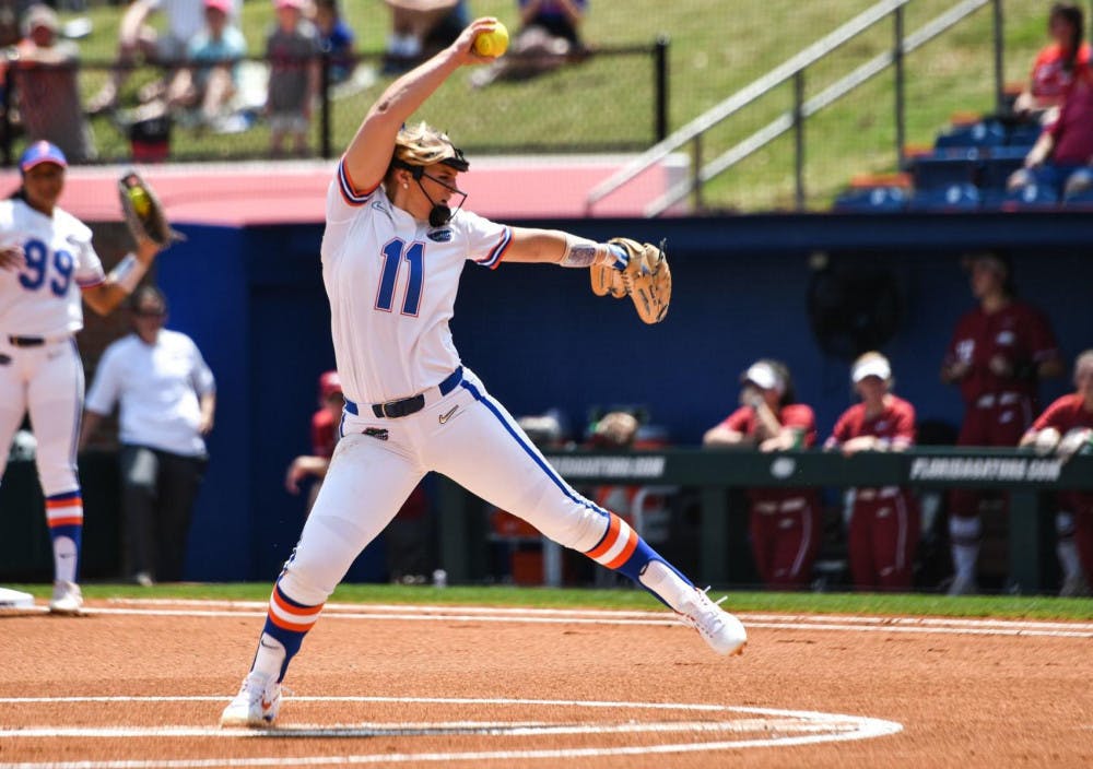 Pitcher Kelly Barnhill pitched all seven innings and struck out 11 batters in UF's win over Auburn on Friday.