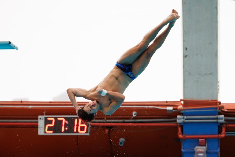 Jesus Gonzalez dives during a meet between the Florida Gators and Florida State Seminoles on Friday, Jan. 30, 2026, in Gainesville, Fla.