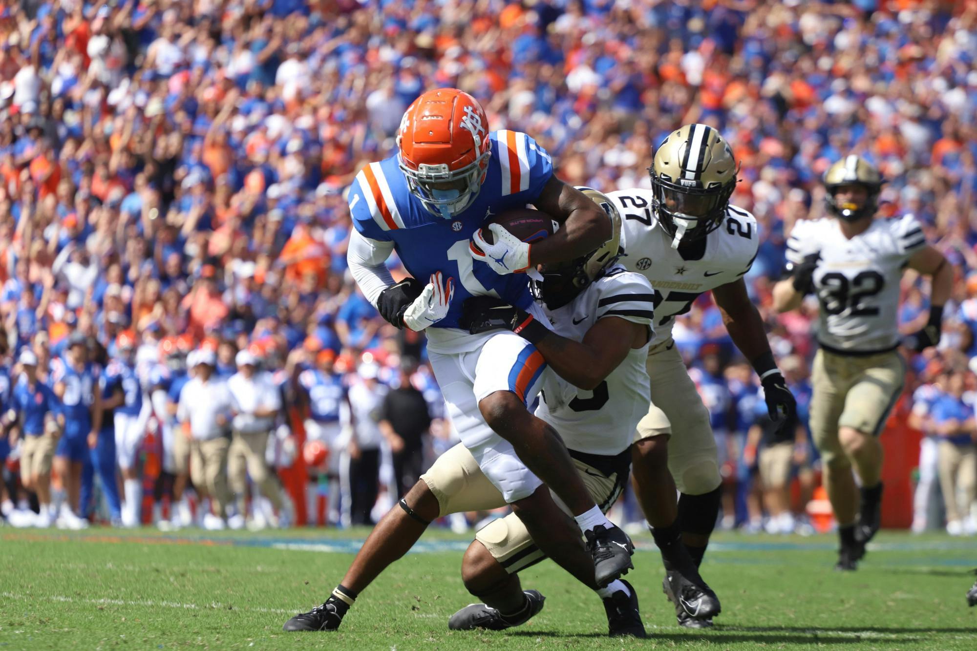 Florida's Jacob Copeland fights off several Vanderbilt defenders during the Gators' 42-0 win on Oct. 9.