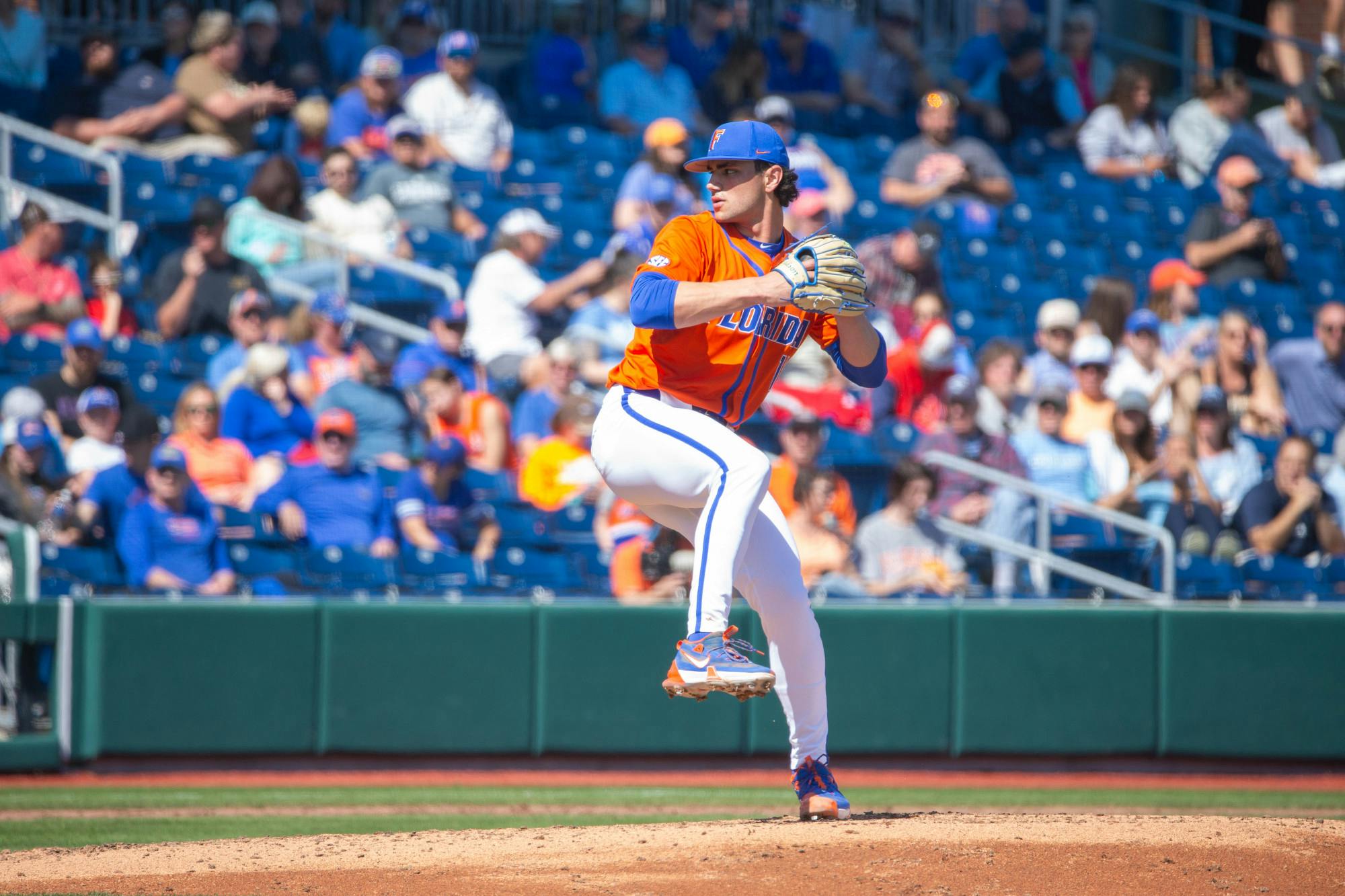 Gators junior left-handed pitcher Jac Caglianone prepares to throw his pitch in the team's win over Columbia University on Sunday, February 25, 2024. 