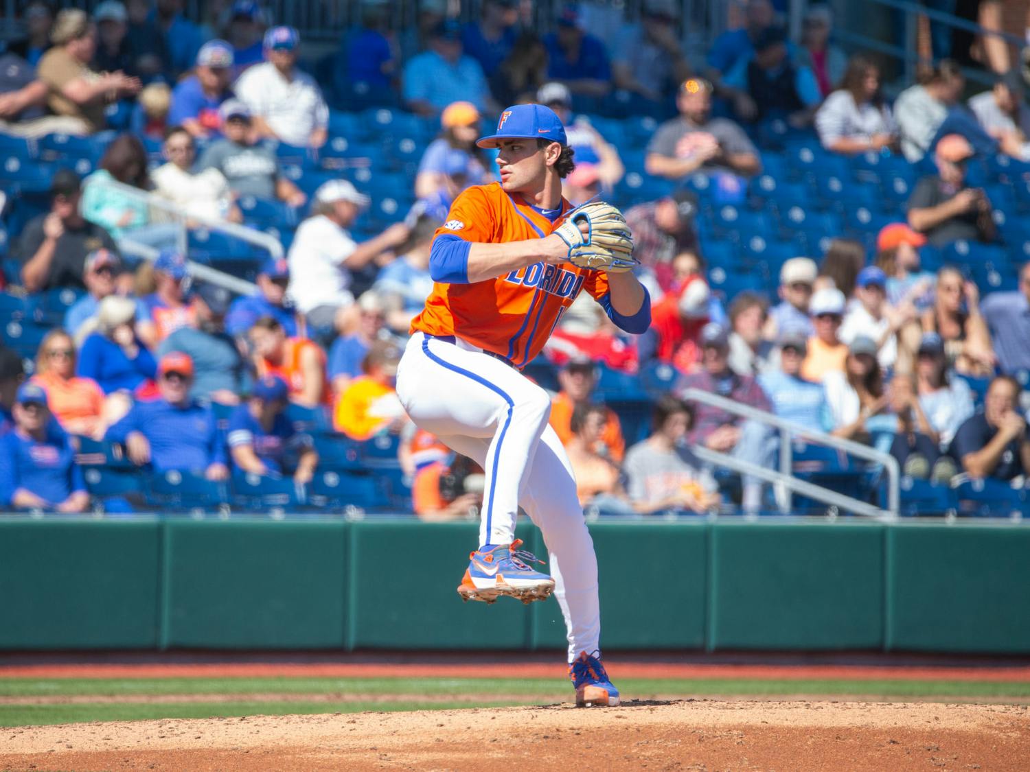Gators junior left-handed pitcher Jac Caglianone prepares to throw his pitch in the team's win over Columbia University on Sunday, February 25, 2024. 