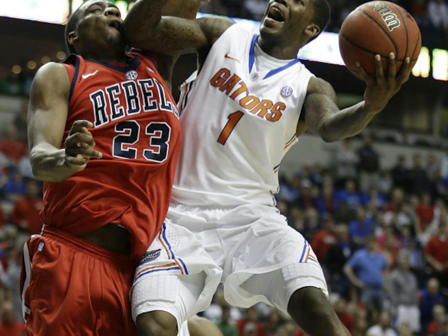 Senior guard Kenny Boynton (1) takes it to the basket during Florida’s 66-63 loss to Ole Miss in the SEC Tournament final on March 17 at Bridgestone Arena in Nashville, Tenn. Boynton and the Gators have lost in the Elite Eight each of the last two years.