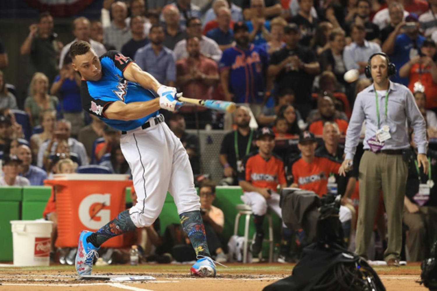 Yankees outfielder Aaron Judge swings during the 2017 MLB Home Run Derby on Monday night in Miami. Judge hit 47 home runs over three rounds to win the competition.