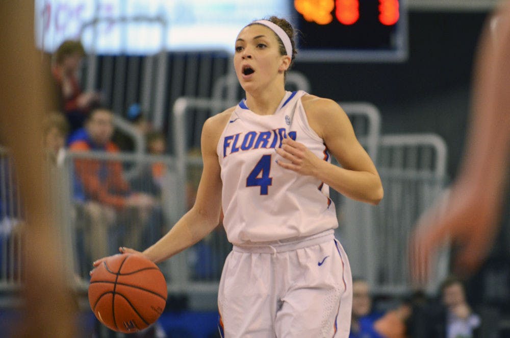 Carlie Needles calls out a play to her teammates during Florida's win against Arkansas.