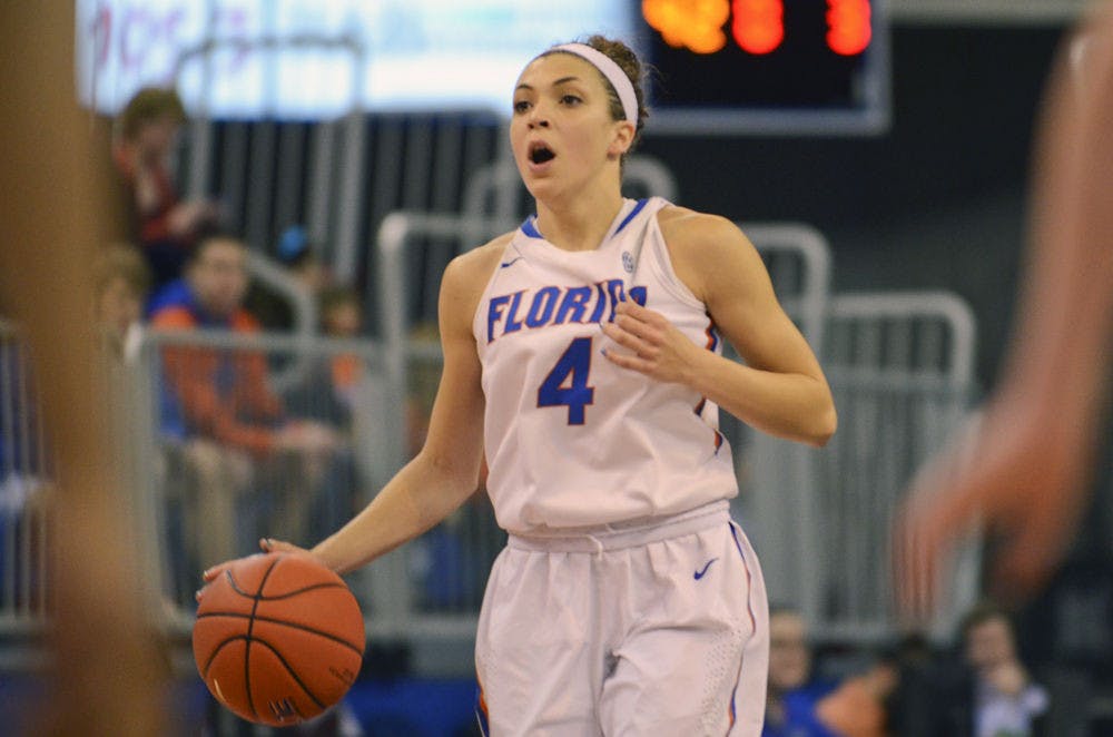 <p>Carlie Needles calls out a play to her teammates during Florida's win against Arkansas.</p>