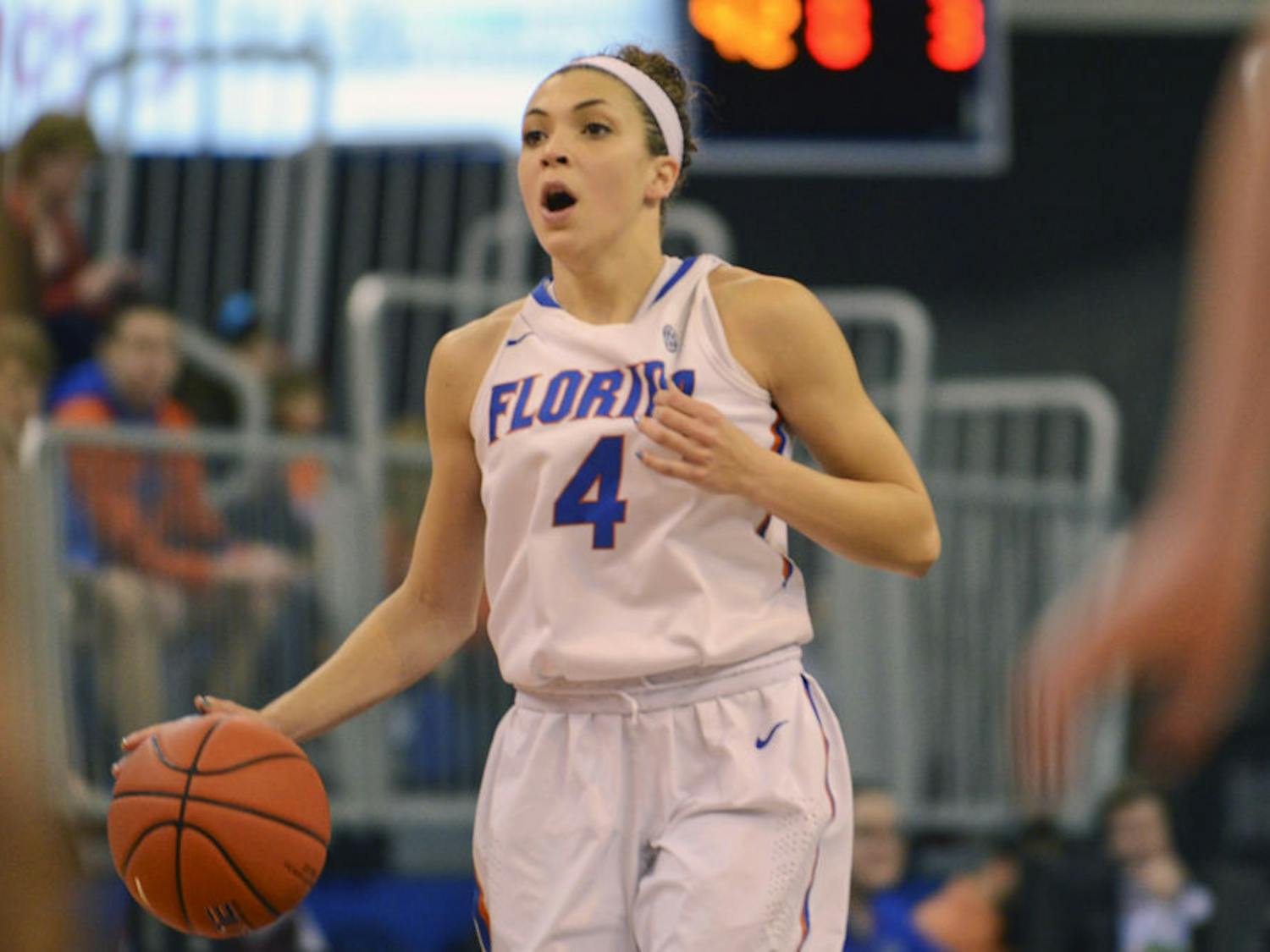 Carlie Needles calls out a play to her teammates during Florida's win against Arkansas.