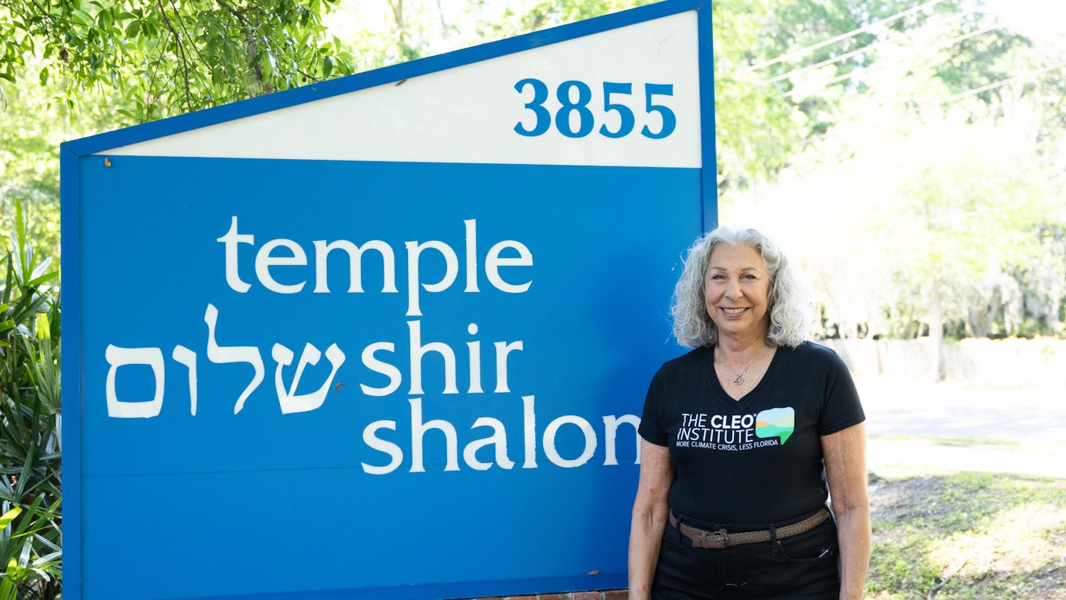 CLEO member Ellen Siegel stands in front of Temple Shir Shalom on Saturday, March 30, 2024.
